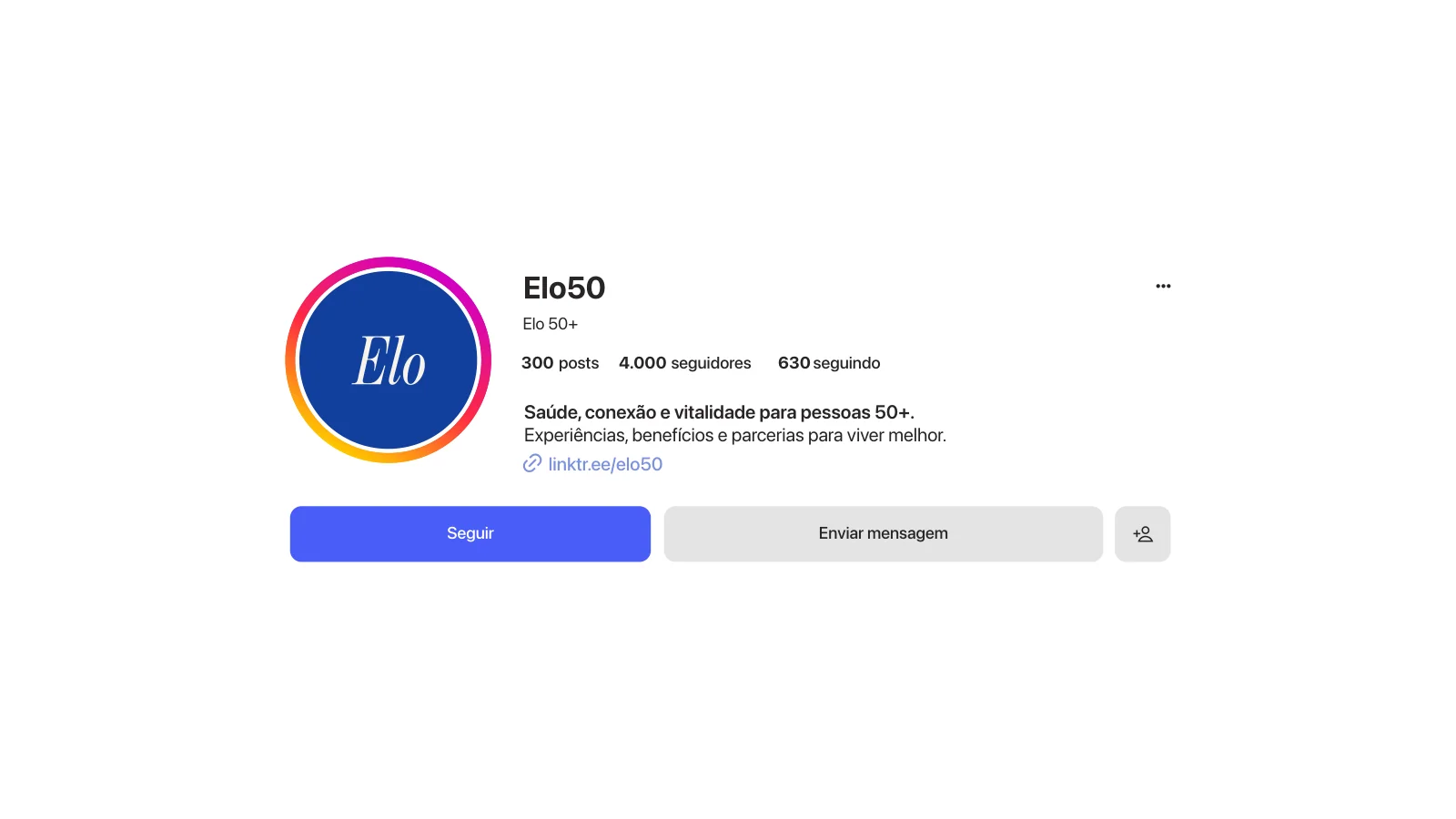 Visualização do perfil Elo 50+ em redes sociais