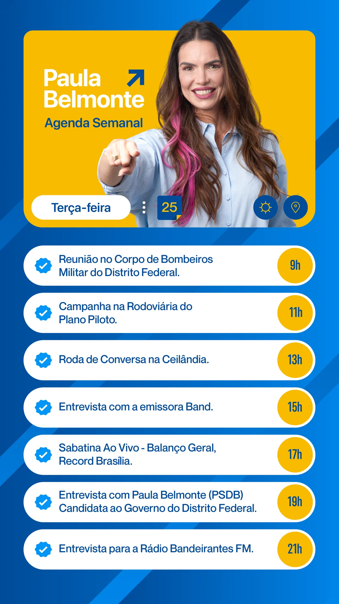 Layout de agenda com retrato e organização de informações