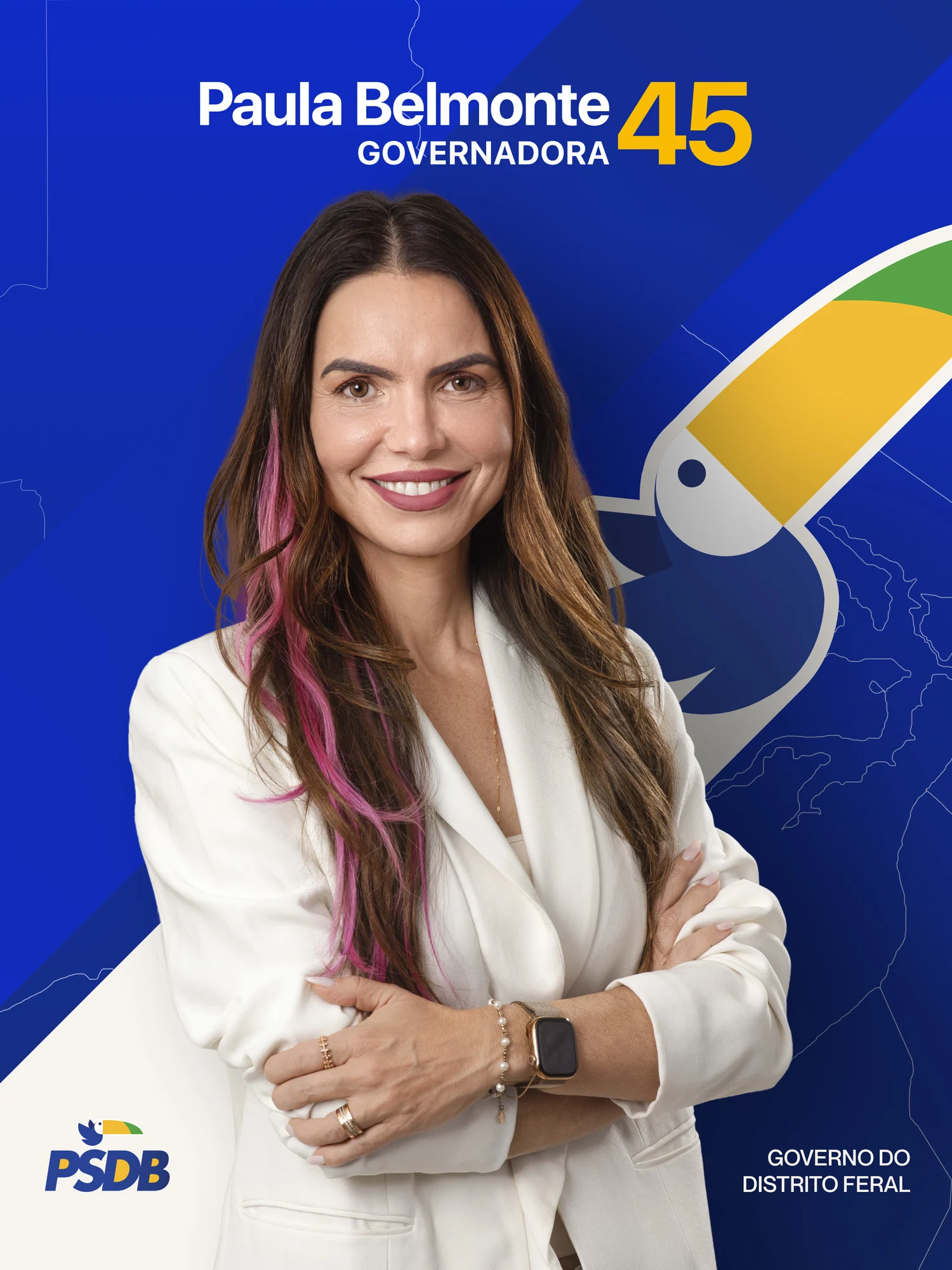 Retrato sobre composição azul de campanha